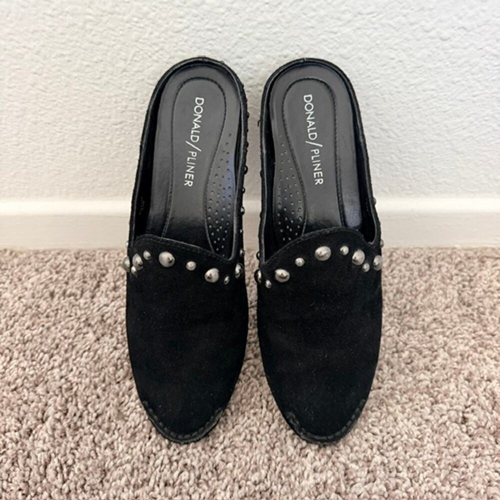 Donald J. Pliner Bayez Suede Mule Black Silver-Tone Metallic Studded Women 5.5